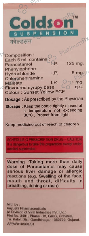 Coldson Oral Suspension Mango