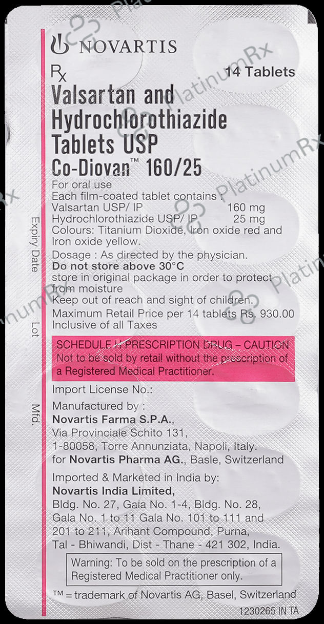 Co Diovan 160/25mg Tablet 14s