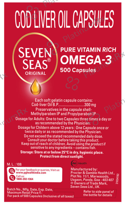Seven Seas Original Cod Liver Oil Soft Gelatin Capsule 500s