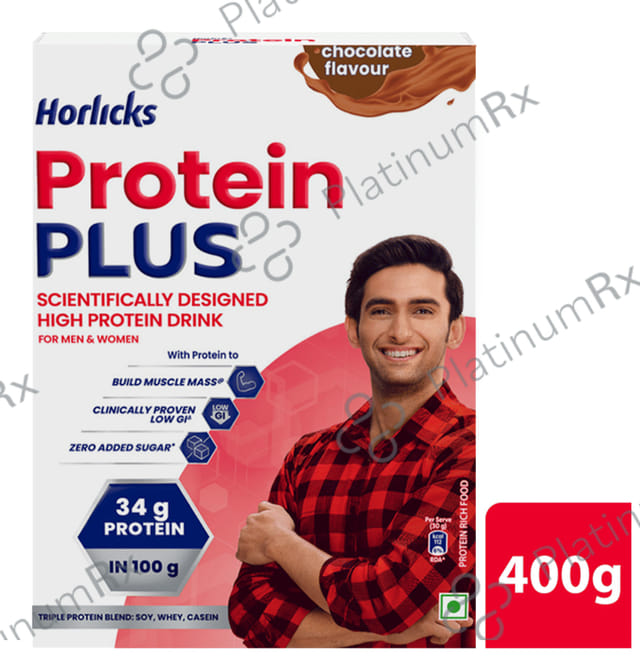 Horlicks Protein Plus with Triple Protein Blend of Soy, Whey, Casein - No Added Sugar - Flavour Chocolate