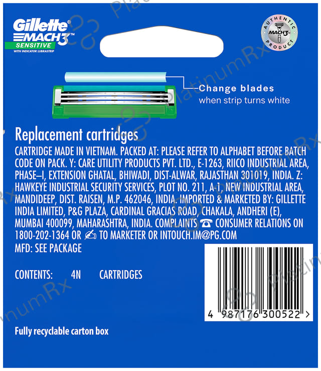 Gillette Mach 3 Shaving Razor Blades Sensitive