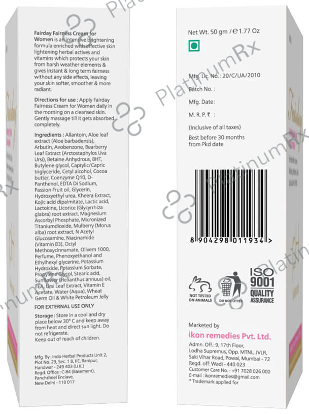 Fairday Fairness Cream for Women (50gm Each) 4 Tube