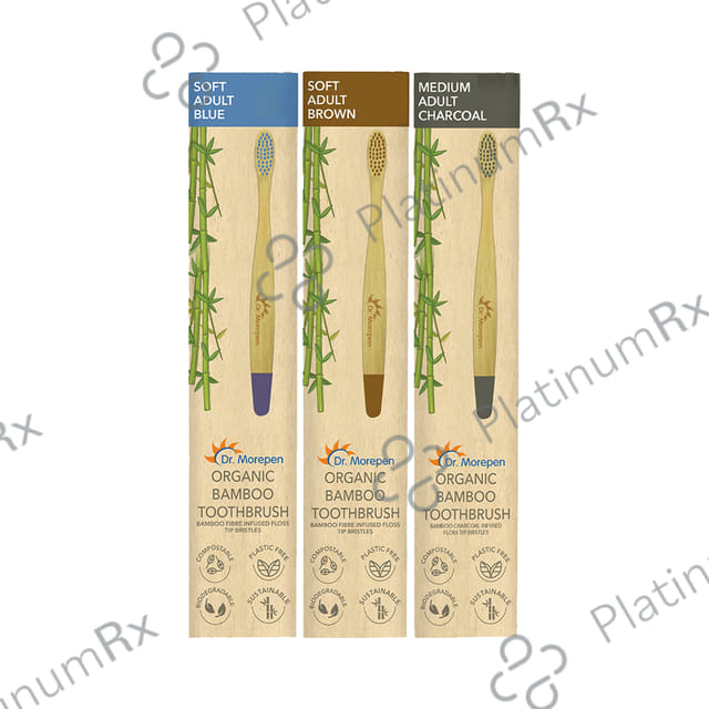 Dr. Morepen Organic Bamboo Toothbrush Adult 1 Medium & 2 Soft Blue, Brown & Charcoal