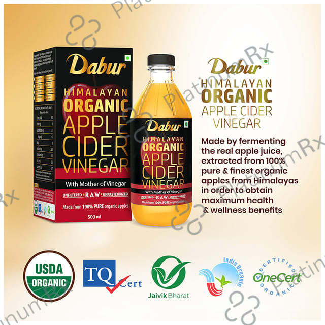 Dabur Himalayan Organic Apple Cider Vinegar ACV with Mother - Raw, Unfiltered & Unpasteurized
