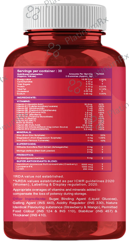 Carbamide Forte Multivitamins for Women - Veg Gummies for Energy, Immunity & Digestion - Flavour Strawberry & Mango