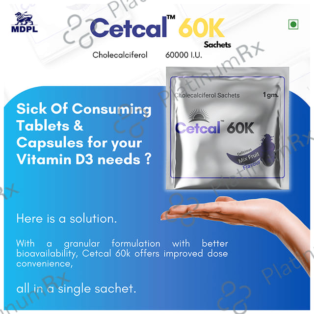 Cetcal 60000IU Delicious Mixed Fruit Flavour Granules 1gm