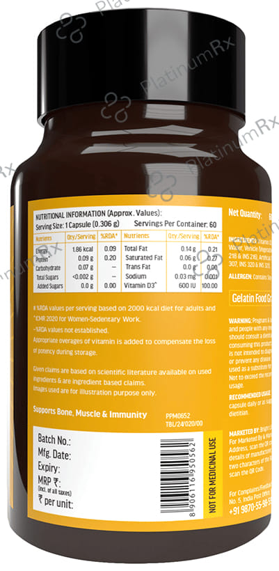 Healthkart HK Vitals Vitamin D3 Cholecalciferol 600IU Capsule 60s
