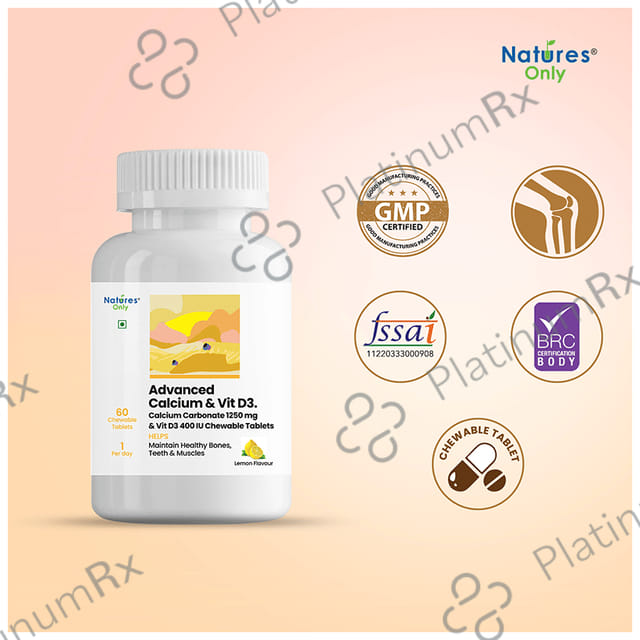 Natures Only Advanced Calcium 1250mg & Vitamin D3 400IU Chewable Tablet