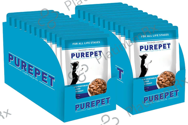 Purepet Wet Dog Food - Chicken & Vegetable Chicken Liver Chunks in Gravy (70gm Each) 24 pouches