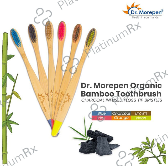 Dr. Morepen Organic Bamboo Toothbrush Adult 3 Medium & 3 Soft Neon, Pink, Orange, Blue, Brown & Charcoal