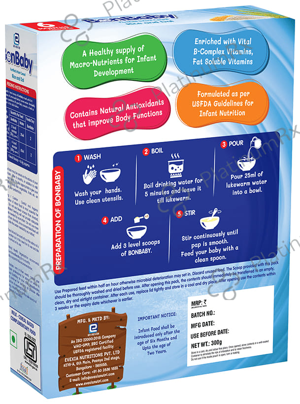 Evexia Bonbaby Fortified Infant Cereal (6 Month Onwards) - Rice and Dal