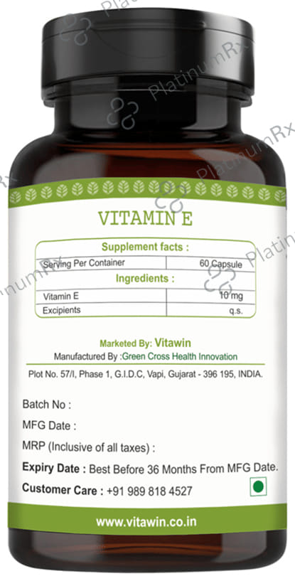 Vitawin Vitamin E 10mg - Vegetarian Capsule for Skin, Eyes, Heart & Immunity