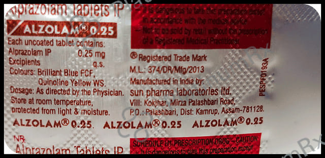 Alzolam 0.25mg Tablet 10s