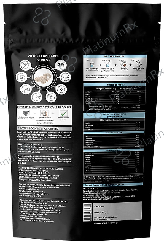 Sixpack Nutrition Clean Label Series Beginner's Whey Protein Powder Chocolate
