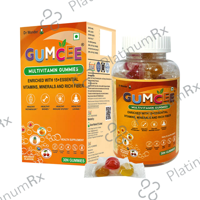 Gumcee Multivitamin Gummies with 15 Essential Vitamins (30 Each) Mix Fruit 1 Bottle