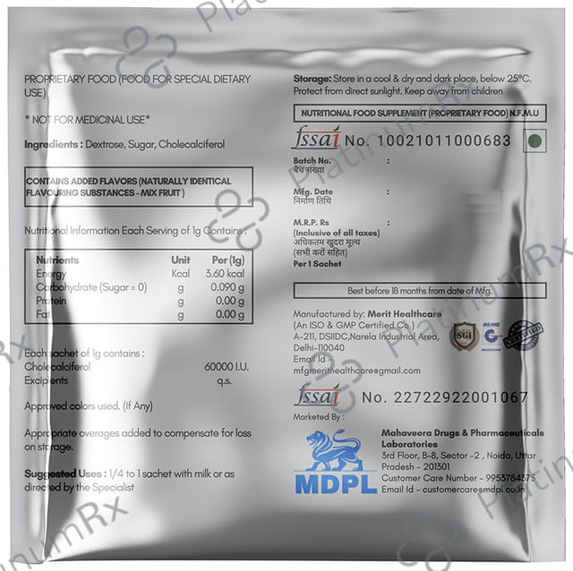 Cetcal 60000IU Delicious Mixed Fruit Flavour Granules 1gm