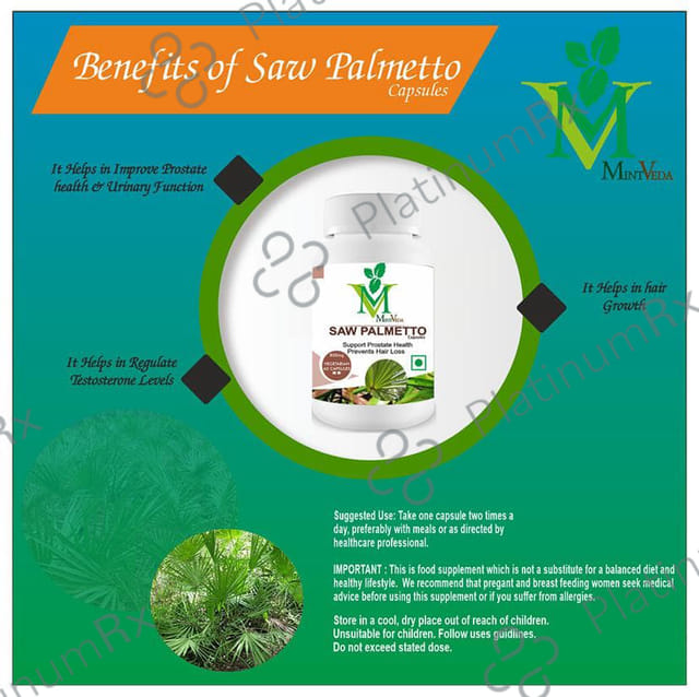 Mint Veda Saw Palmetto Vegetarian Capsules for Prostate Health and Hair Growth