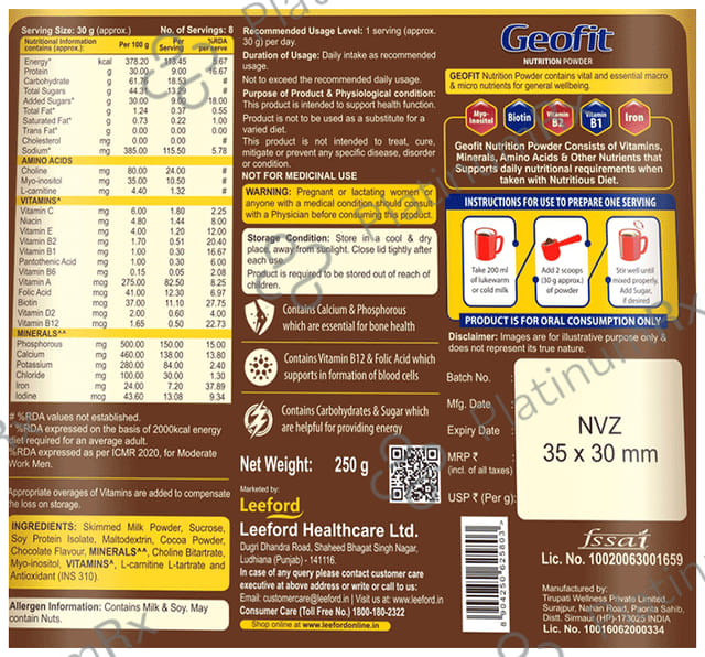 Geofit Nutrition Protein Powder with Vitamins & Minerals Chocolate