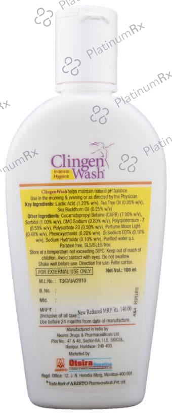 Clingen Women Intimate Hygiene Lactic Acid Vaginal Wash 100ml