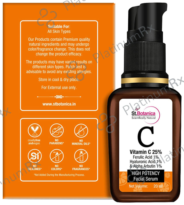 St.Botanica Vitamin C 25% + Ferulic Acid 1% + Hyaluronic Acid 1% & Alpha Arbutin 1% High Potency Facial Serum