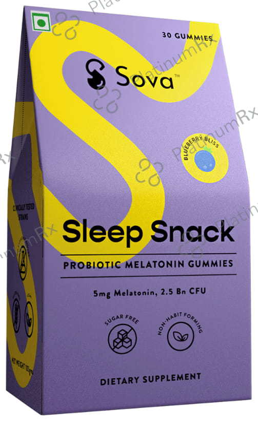 Sova Sleep Snack Probiotic Melatonin Gummies Blueberry Sugar Free