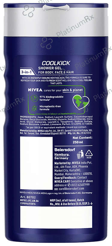 Nivea Men Shower Gel for Body Skin & Hair Coolkick 250ml