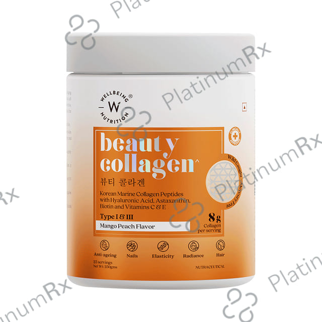 Wellbeing Nutrition Beauty Collagen Type I & III for Skin, Nails, Hair & Anti-Ageing Support Mango Peach