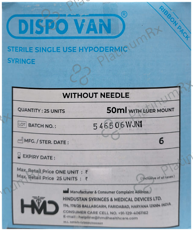 Dispovan 50ml Syringe 25 syringes