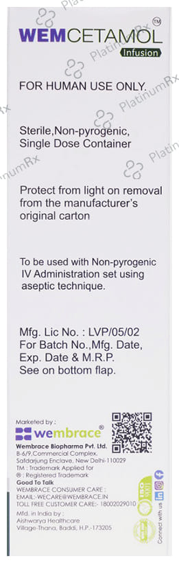 Wemcetamol 1000mg Infusion 100ml