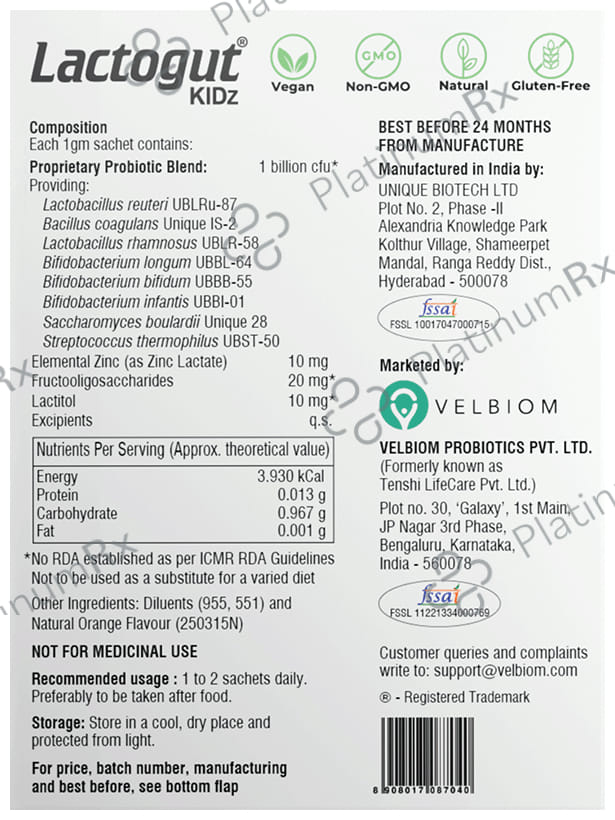 Velbiom Lactogut Kidz Sachet (1gm Each) Orange