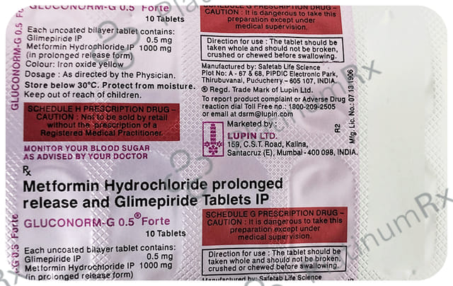 Gluconorm G Forte 0.5/1000mg Tablet SR 10s