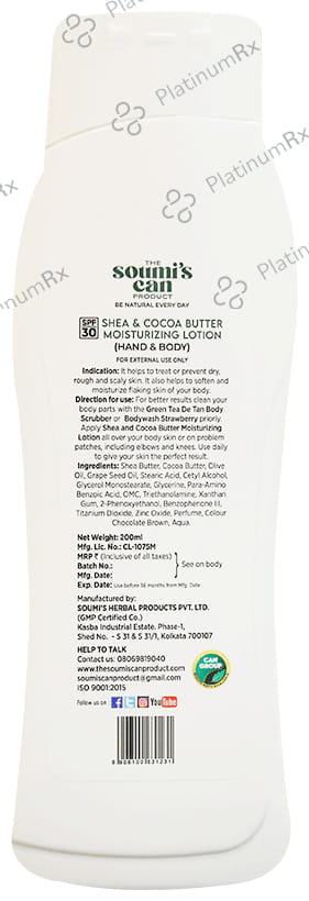 The Soumis Can Product Shea & Cocoa Butter Moisturizing SPF 30 Lotion 200ml