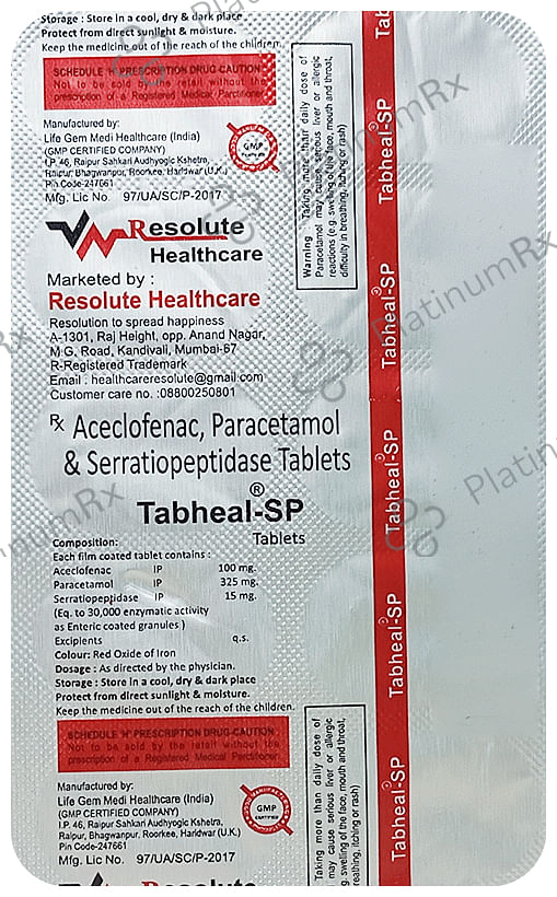 Tabheal SP 100mg/325mg/15mg Tablet