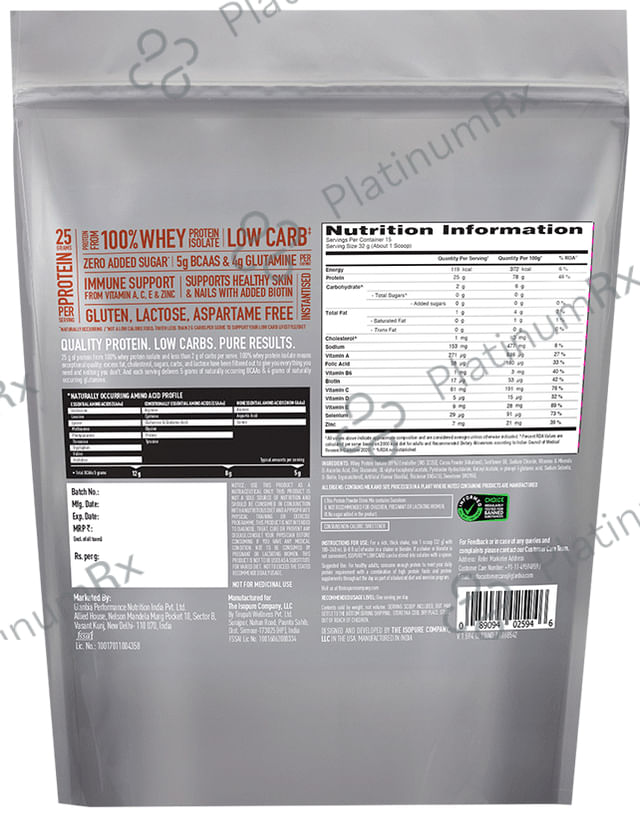 Isopure Low Carb 100% Whey Protein Isolate for Fitness - No Added Sugar - Flavour Dutch Chocolate Lactose Free Gluten Free 500 gm