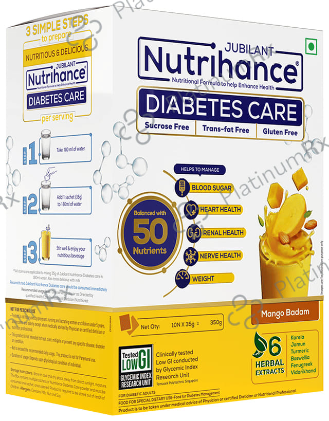 Jubilant Nutrihance Diabetes Care Sachet (35gm Each) - Gluten Free - Flavour Mango Badam