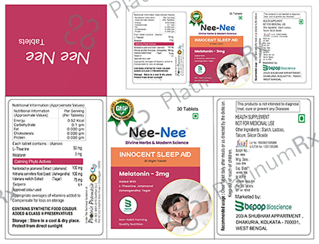 Nee-Nee Melatonin 3mg Innocent Sleep Aid Tablet (30 Each) 1 Bottle