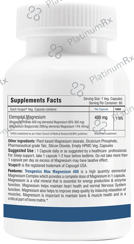 Trexgenics Max Magnesium 400mg Veg. Capsules