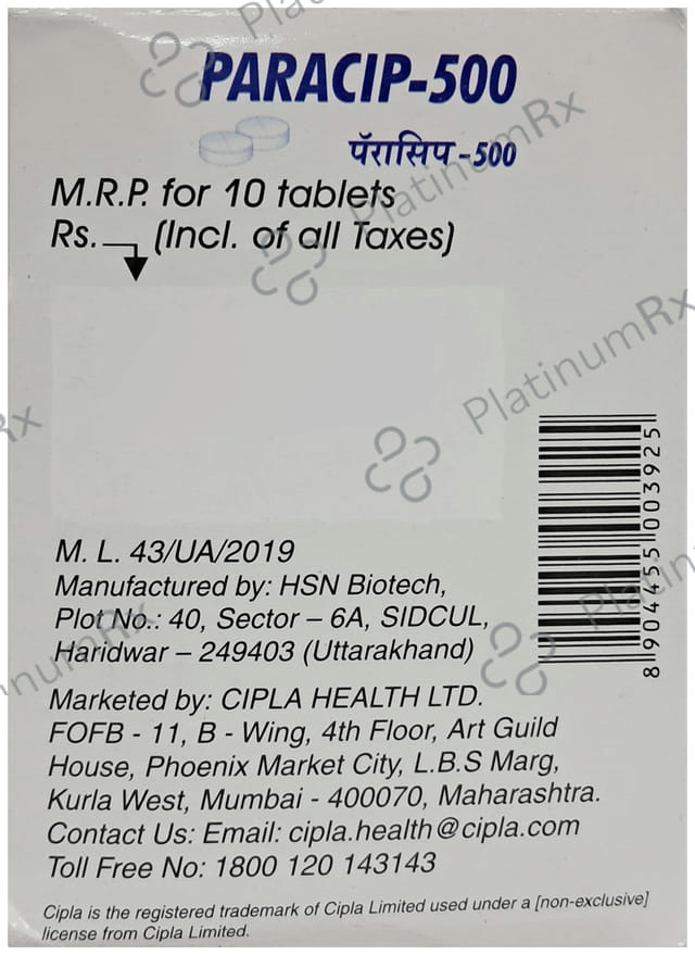 Paracip 500mg Tablet 10s