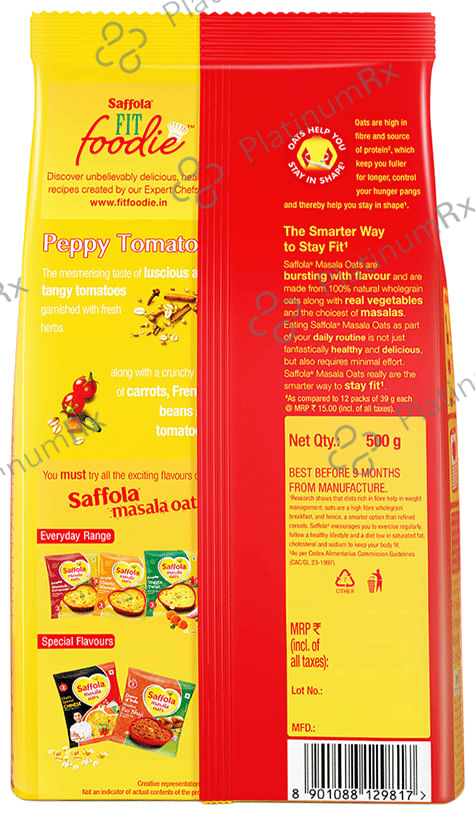 Saffola Masala Oats with High Fibre & Protein - Flavour Peppy Tomato