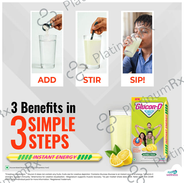 Glucon D with Glucose, Calcium, Vitamin C & Sucrose Flavour Nimbu Pani Powder 200gm