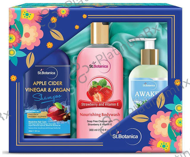 St.Botanica Body Kit (Apple Cider Vinegar and Argan Shampoo + Strawberry & Vitamin E Shower Gel + Awaken Cleanser)