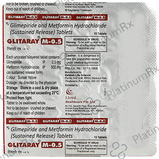Glitaray M 0.5/500mg Tablet SR 15s