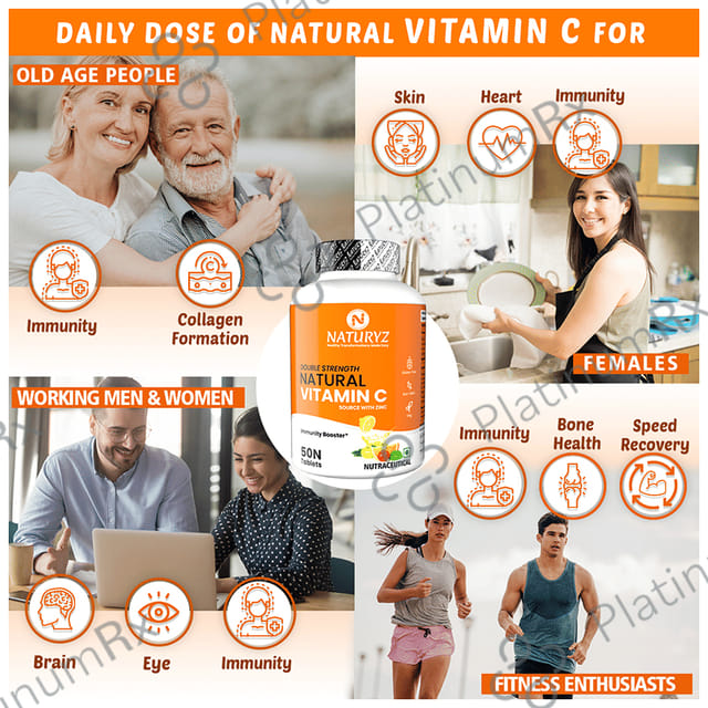 Naturyz Double Strength Natural Vitamin C Zinc Supplement Supports Immunity & Skincare Tablet