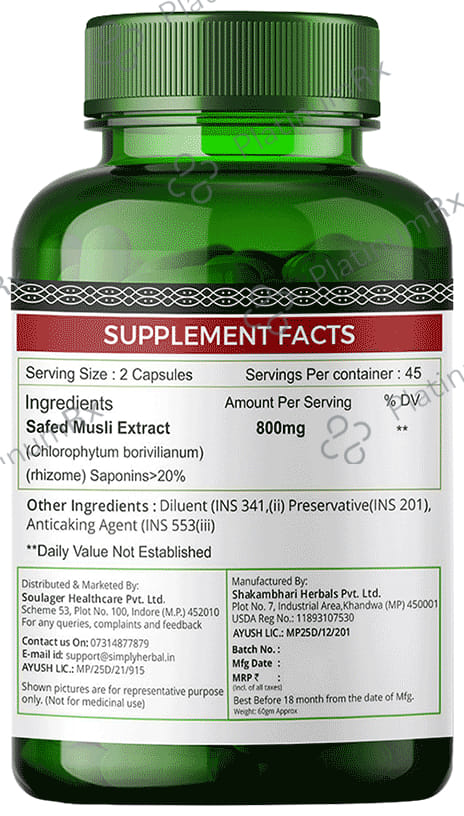 Simply Herbal Safed Musli 800mg Vegetarian Capsules
