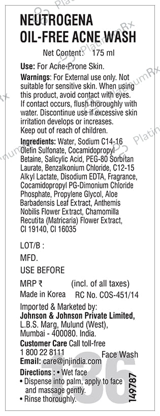 Neutrogena Oil Free Acne Wash Facial Cleanser 175ml