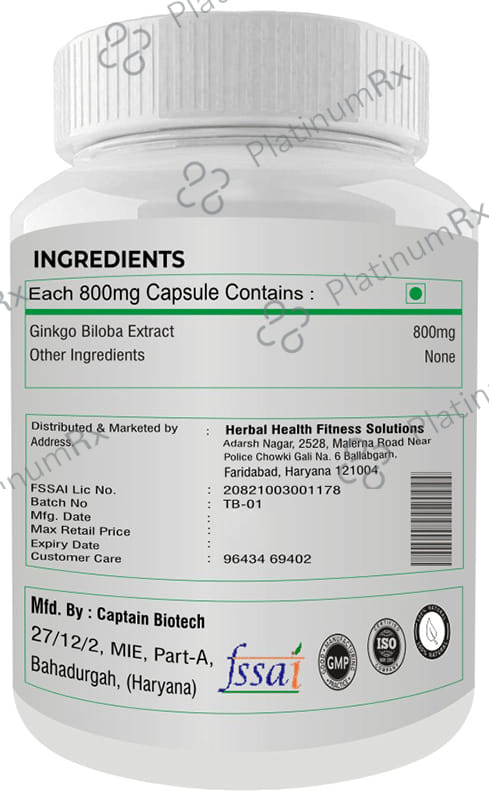 Fitness Prime Maximum Strength Ginkgo Biloba Nutrition & Wellness Support 800mg Capsule