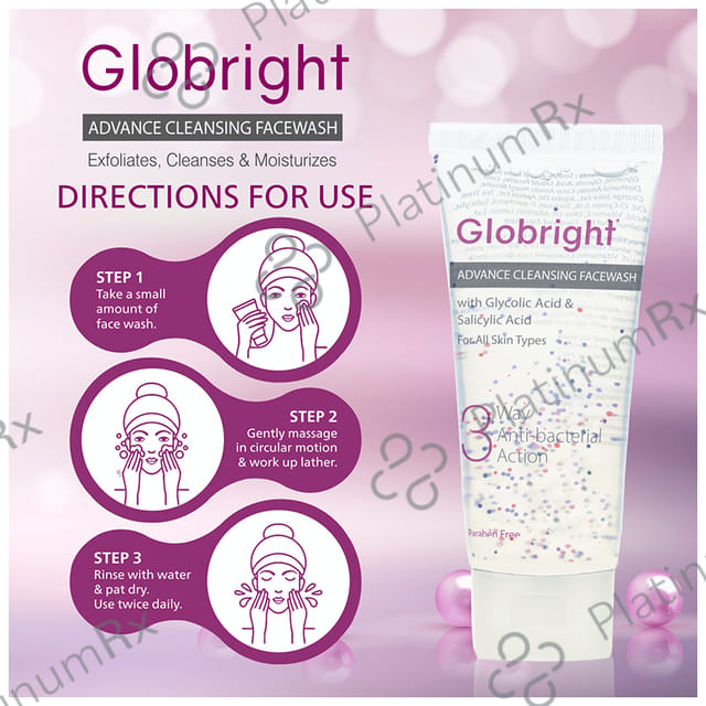 Globright 3 Way Anti-Bacterial Action Advance Cleansing Facewash (100ml Each) 3 Tube