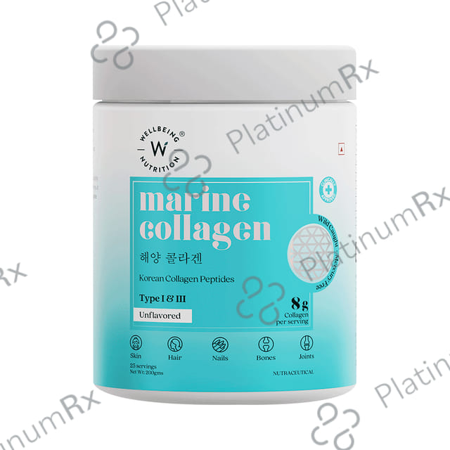 Wellbeing Nutrition Marine Collagen Type I &III 8000mg - For Skin, Hair, Nails, Bones & Joints - Unflavoured