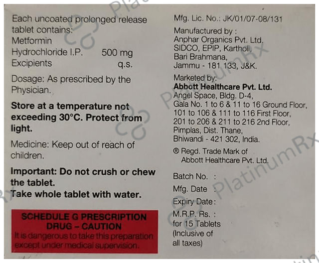 New Gluformin XL 500 Tablet PR 15s