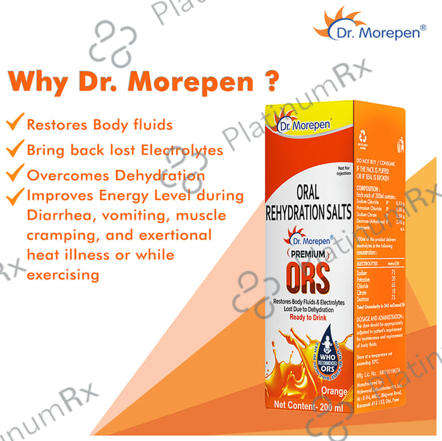 Dr. Morepen Premium ORS Ready to Drink Orange Flavour 200ml